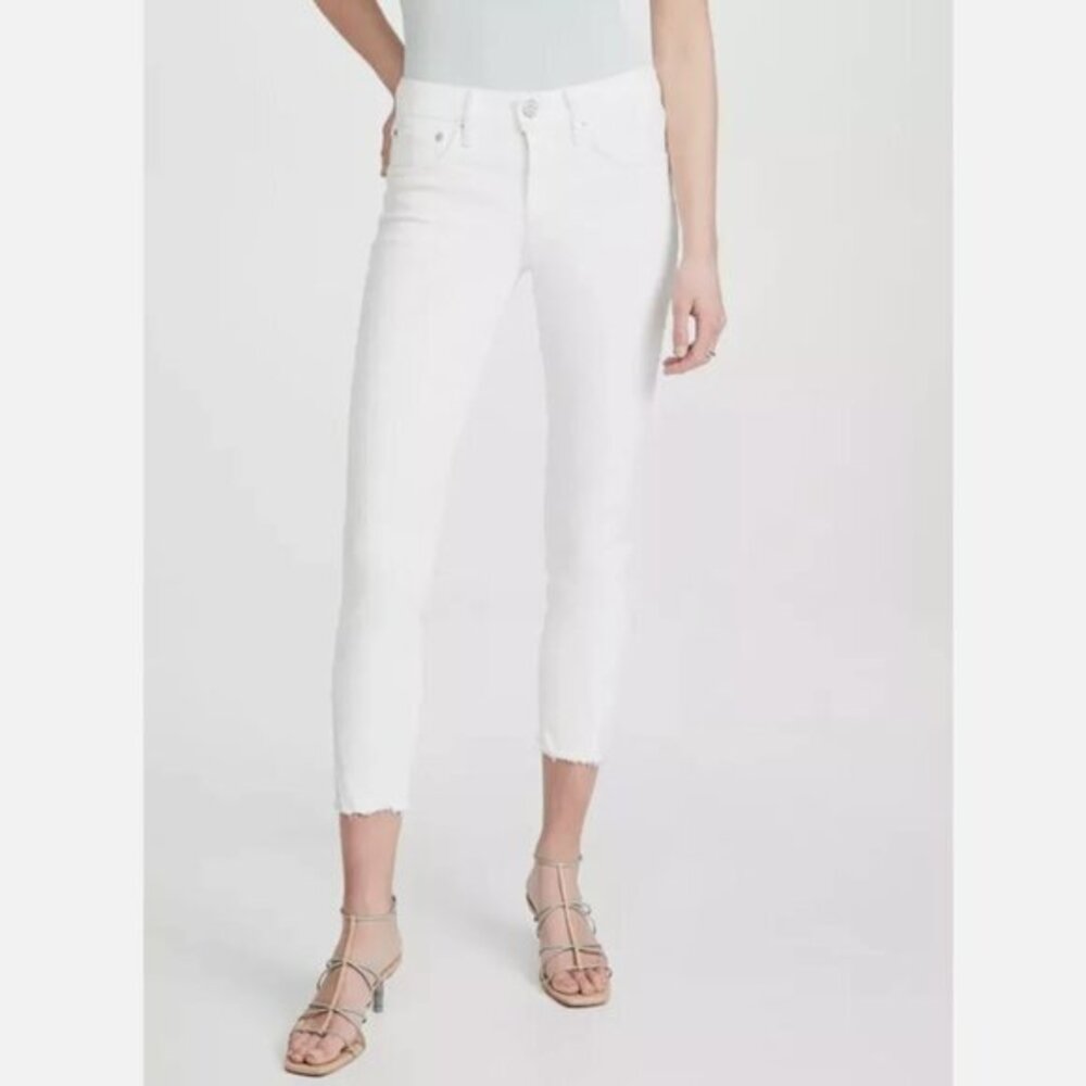 Moussy Vintage Burnside Distressed Raw Hem Skinny Jeans in White Waist Size 25